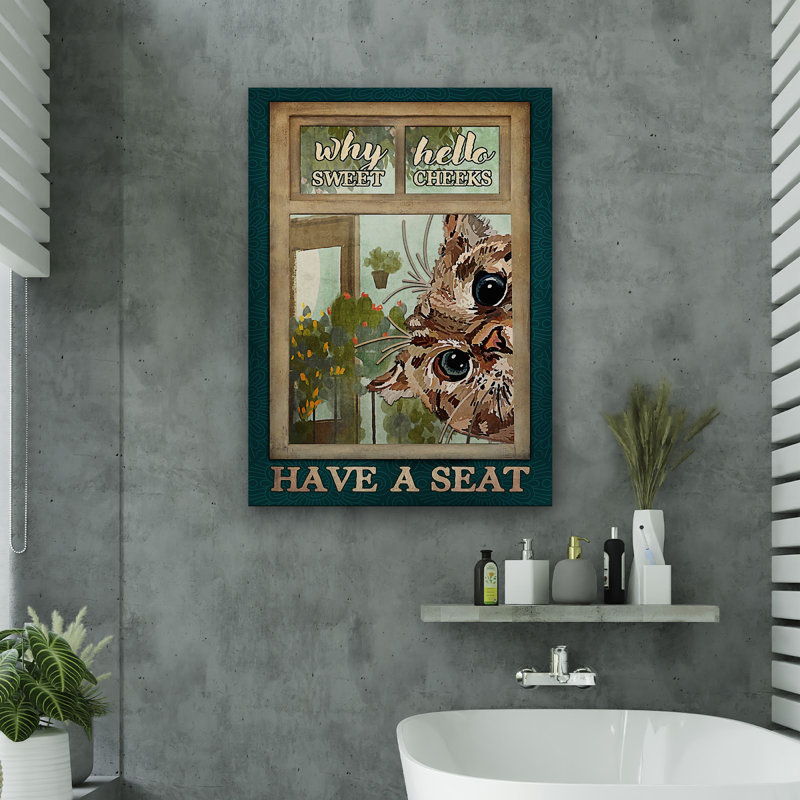 Chat à fourrure brune - Hello Sweet Cheekes, toile tendue avec châssis - décor d'illustrations pour salle de bain
