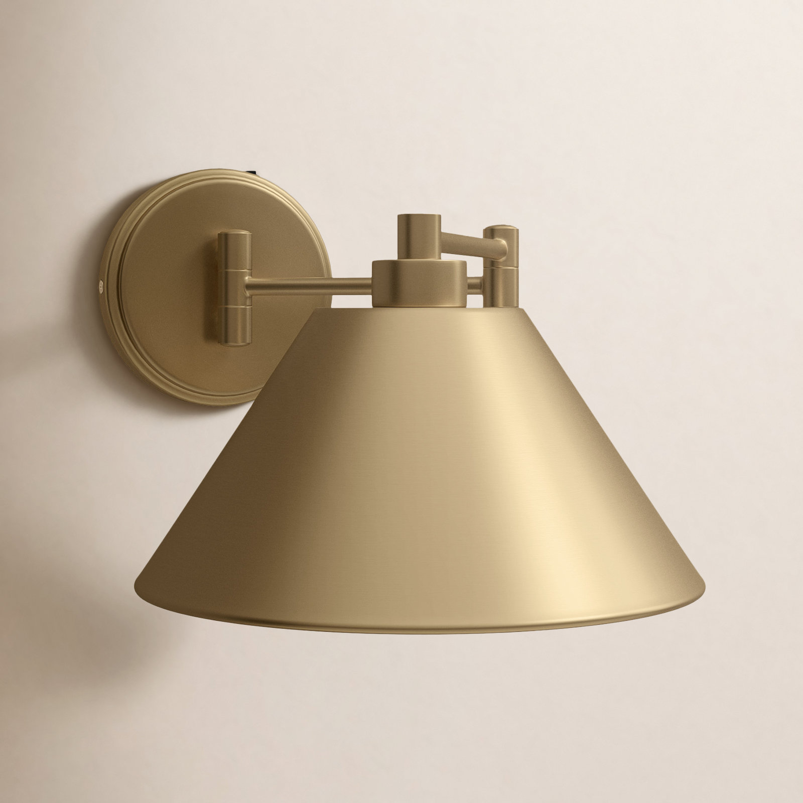 Schaller Single Light Dimmable Swing Arm Sconce, Brass, Brass