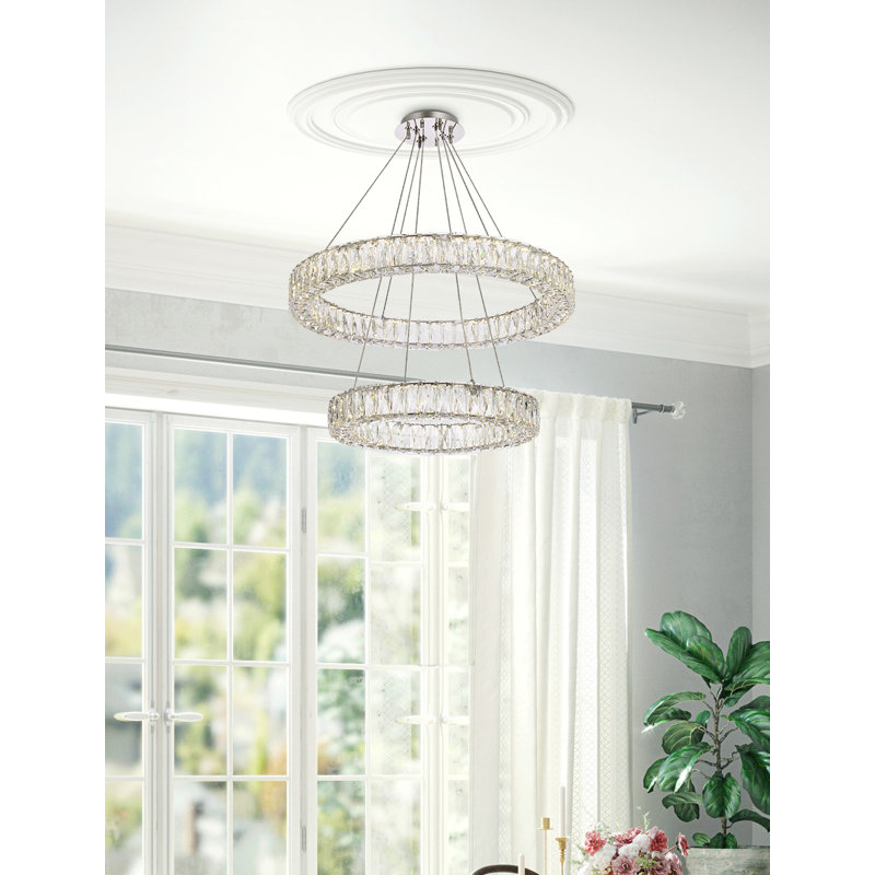 Lustre ovale en cristal 2 lumières Steveson, H 12 po x l 28 po x P 28 po, Chrome