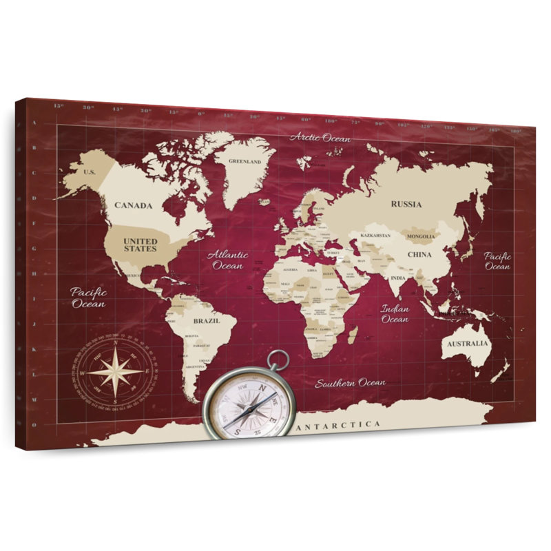 Carte du monde en Alimar, H 32 po x l 48 po