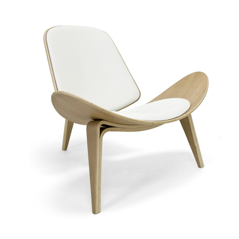 Fauteuil d'appoint en cuir véritable, Chêne blanc - Cuir blanc cassé crème
