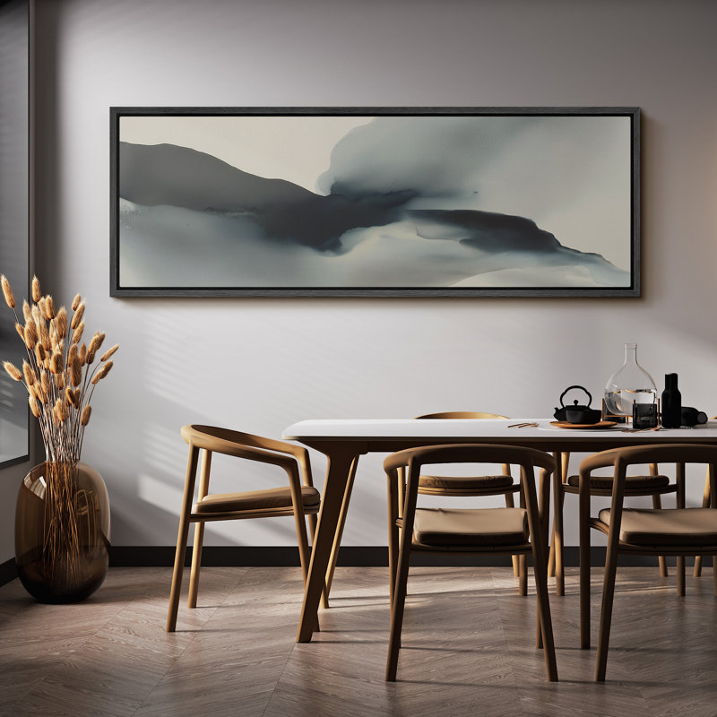 «Minimalist Wash Mountain Landscape», impression sur toile encadrée, Cadre flottant noir, H 20 po x l 60 po x P 1,5 po