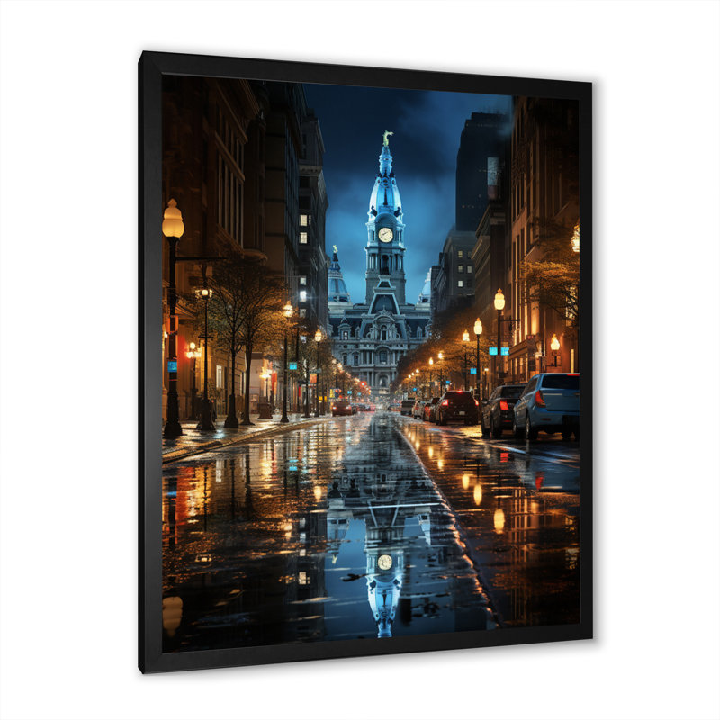 Kosak Philadelphia Beautiful Cityscape - reproduction, H 44 po x l 34 po x P 1,5 po, Cadre photo noir