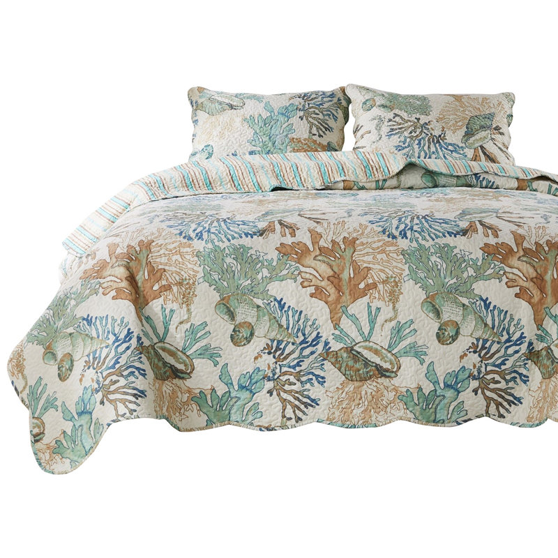  Multicolor Microfiber 3 Piece Quilt Set, Full Quilt + 2 Shams + 2 Throw Pillows