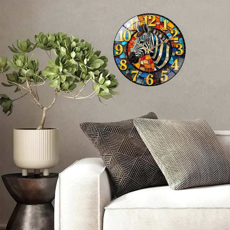 Horloge murale vitrail Zèbre - Horloge murale 12 po