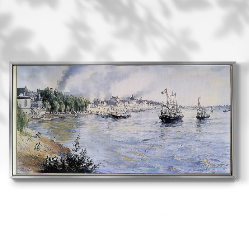 Série nautique-CLII- Toile tendue avec châssis tendue, prête à être accrochée, Argent argent, H 21 po x l 41 po