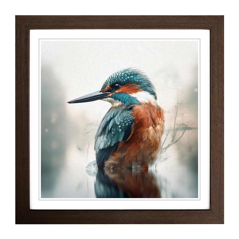 Kingfisher Double Exposure - Single Picture Frame Print on Wood, Walnut