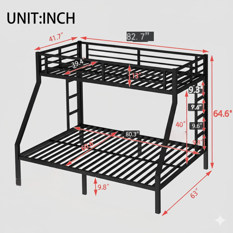 Lit superposé en métal en configuration simple TG au-dessus d'un grand lit pour les adolescents et les adultes. Conception peu encombrante et peu bruyante qui ne nécessite pas de sommier tapissier. Finition noire.