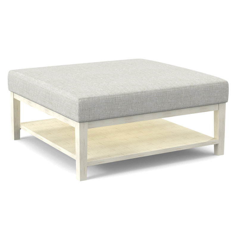 Hammond Square Ottoman, Antique Frost White Finish, White Performance Fabric; 0851-94