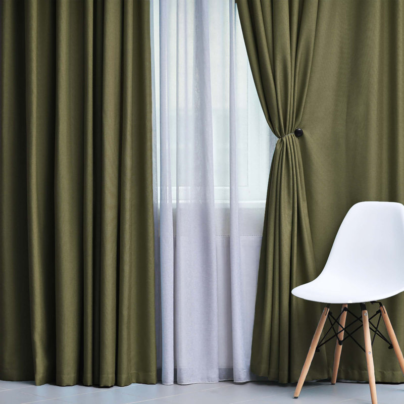 Panneau de rideau obscurcissant moderne unie Bertrand, Vert olive, L 52 po x L 63 po