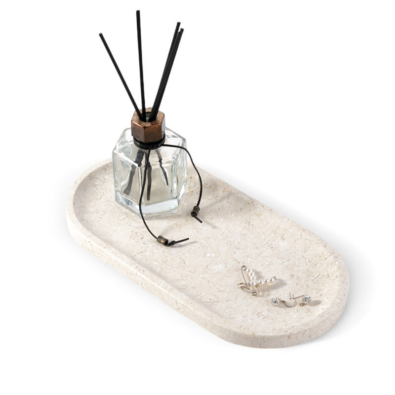 Plateau en marbre naturel ovale Guein, National beige