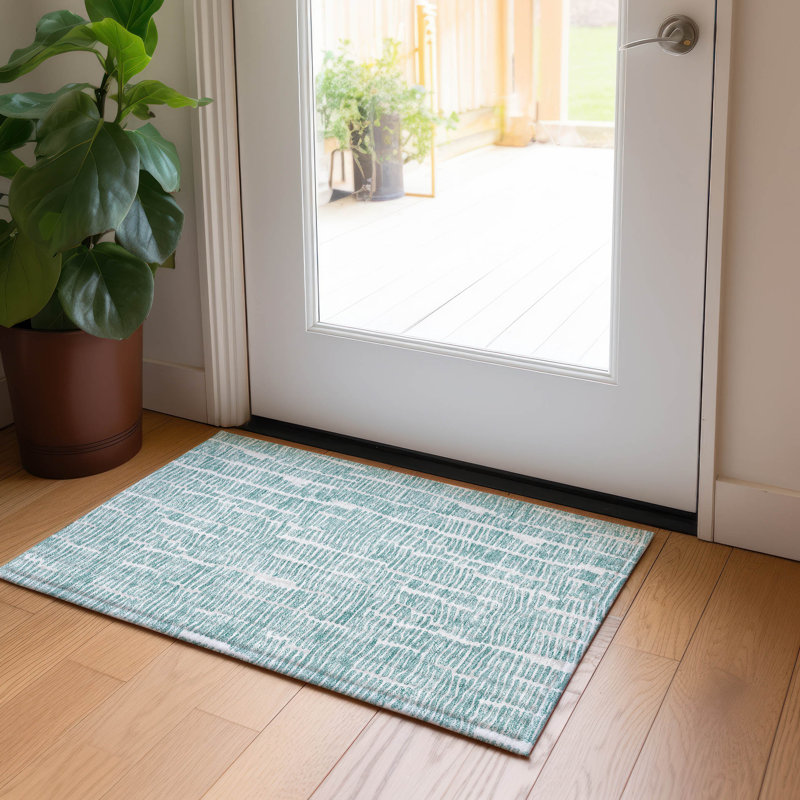 Tapis intérieur / extérieur en polyester tissé à la machine Malchow, Rectangle 1 pi 8 po x 2 pi 6 po