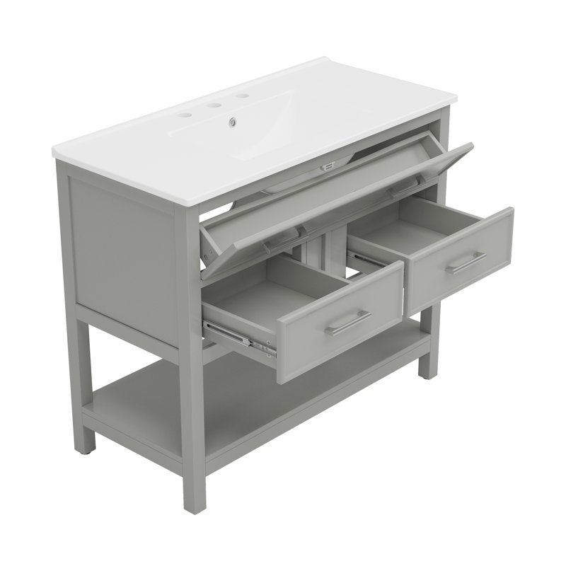 Meuble-lavabo 36 po avec lavabo en céramique, Gris