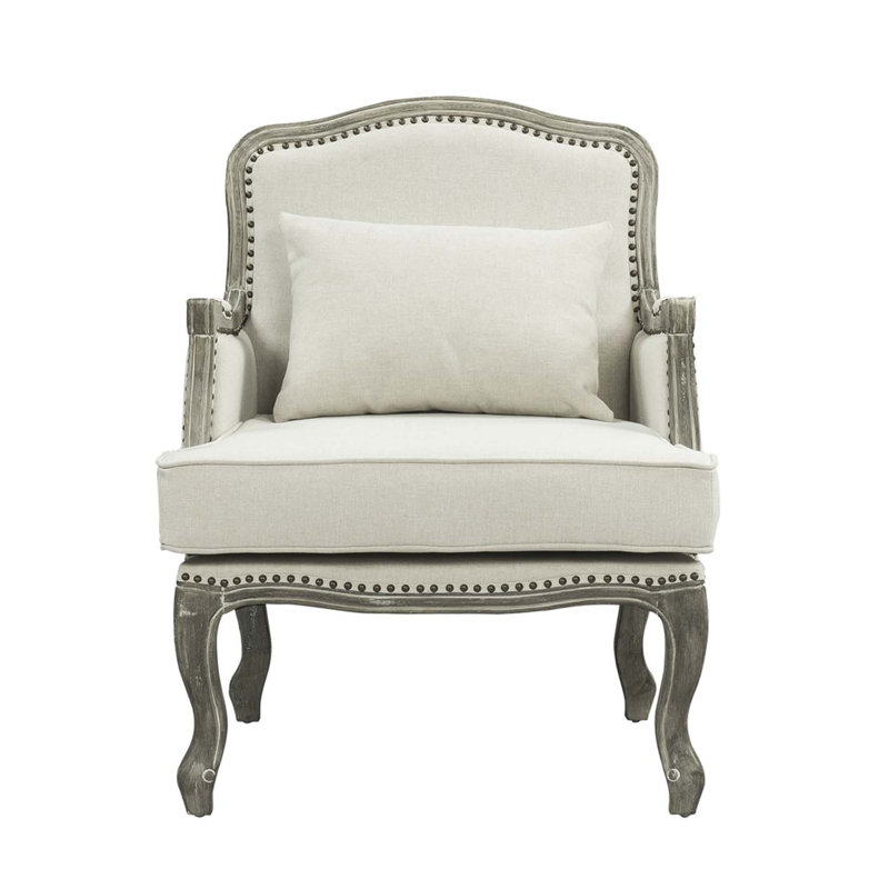Chaise Tania avec coussin, lin crème et finition grise