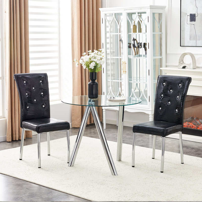 Chaises de salle à manger modernes avec ensemble de ressorts rembourrés en similicuir, 2, Noir, Argent argent