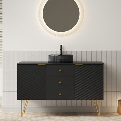 Meuble-lavabo autoportant avec tiroirs et portes, pré-assemblé