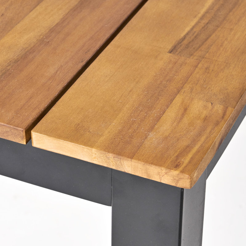 Élégante table basse de patio en bois avec supports en fer, cadre de salle à manger fait à la main 71,17 po x 34 po