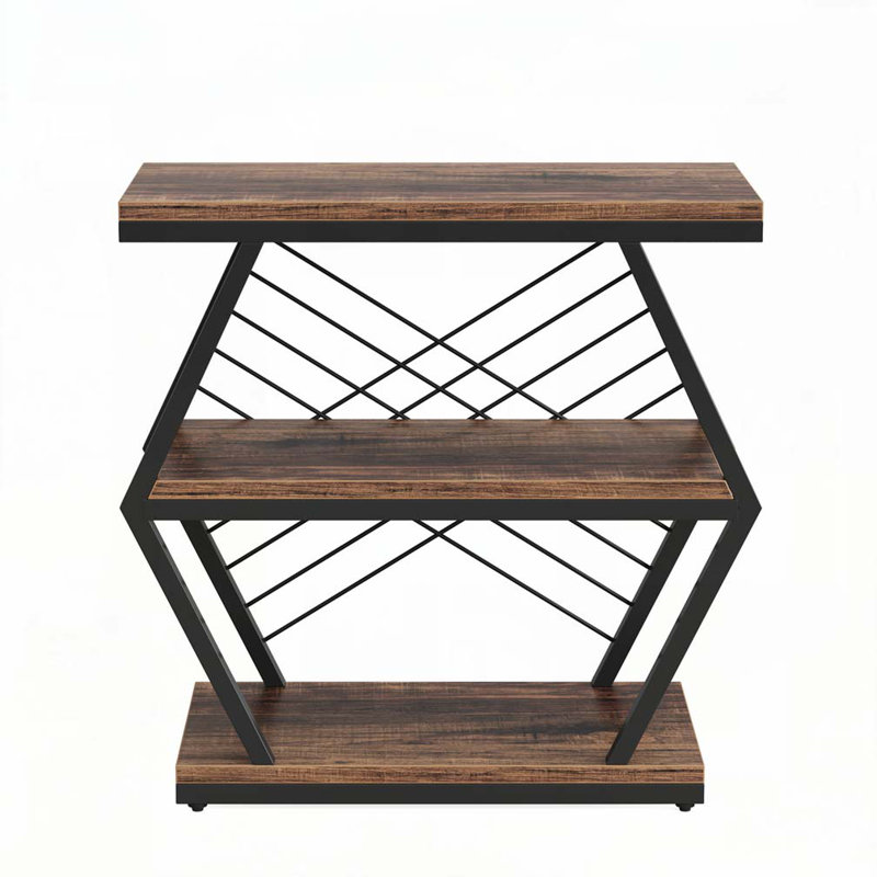 Table de bout industrielle à 3 niveaux avec tablettes de rangement