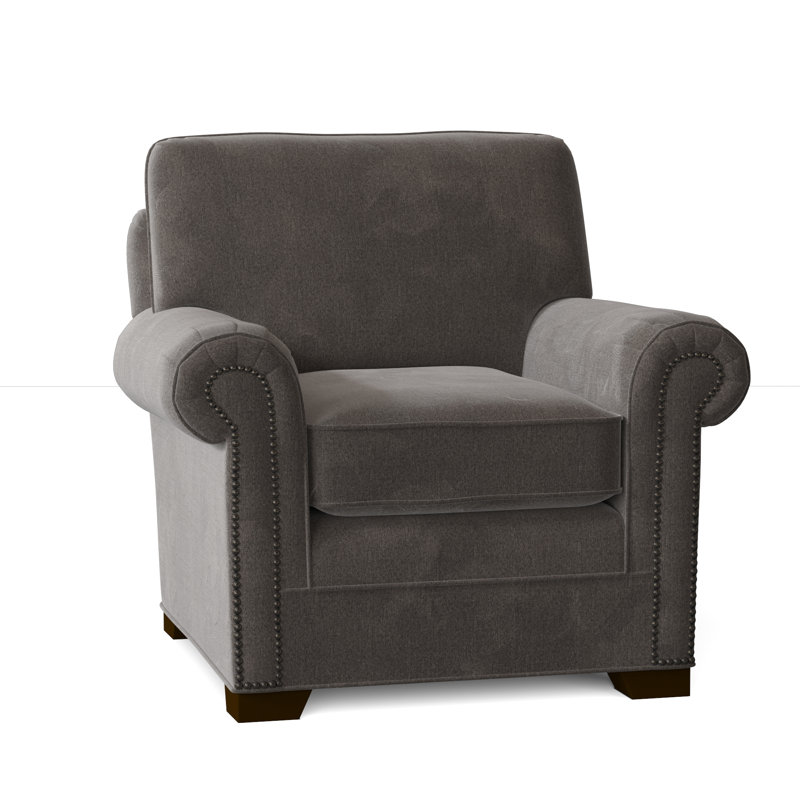 Fauteuil de 41 po de large Adrena, Non, Velours performance gris Nickie 45, Laiton foncé