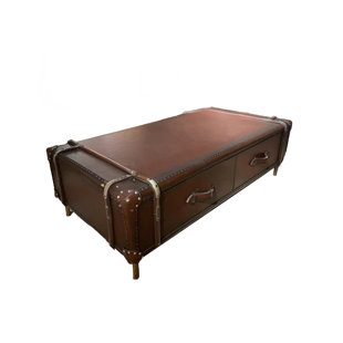 Vintage Leather Coffee Table With Wood Frame Coffee Table