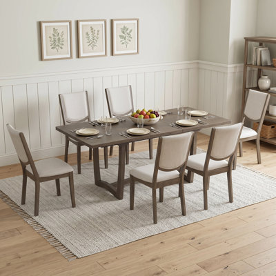 7-Piece Extendable Dining Table Sets for 6 with Rectangular Table and Six Upholstered Curved-Back Chairs