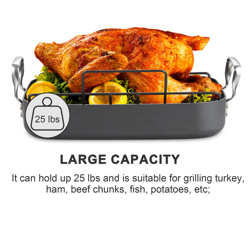 Hard Anodized Nonstick Rectangular Roasting Pan with Rack and Handles