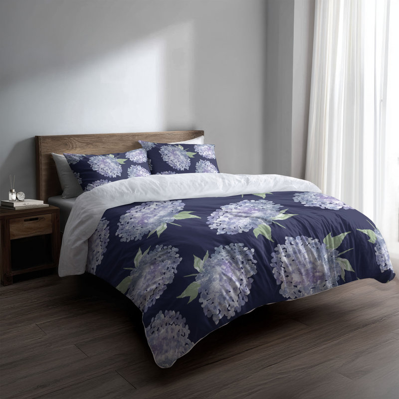 Ensemble d'édredon léger Hydrangea Love, Édredon simple + 2 taies d'oreiller standard, Cobalt; cobalt