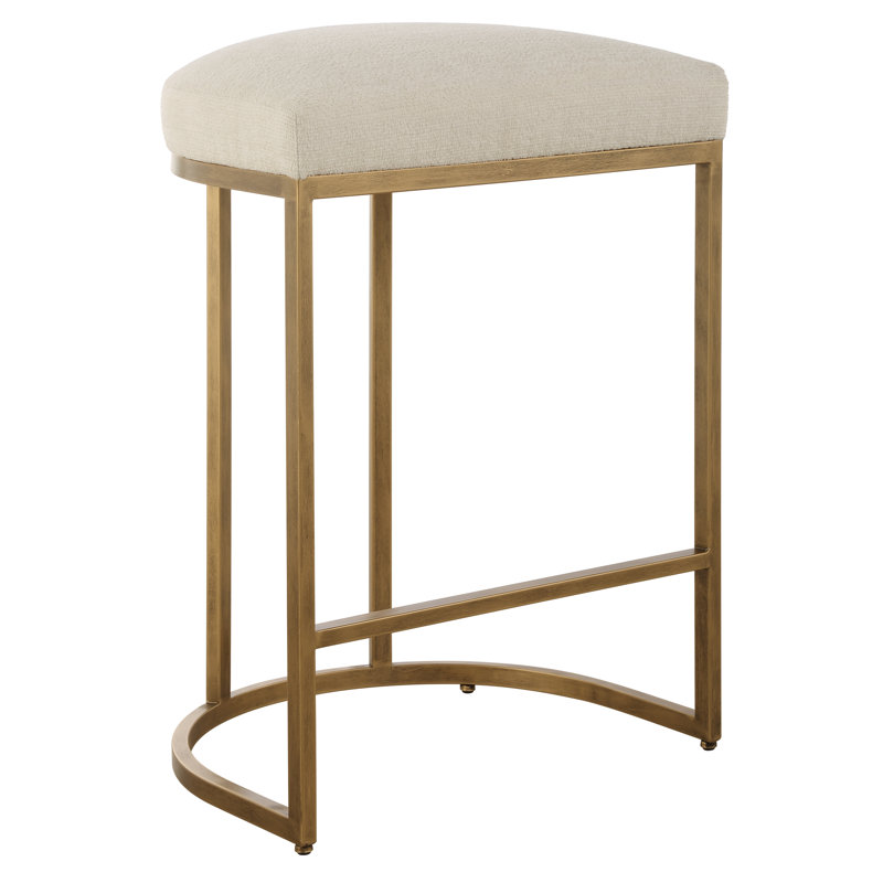 Upholstered Counter Stool with Metal Frame, Beige