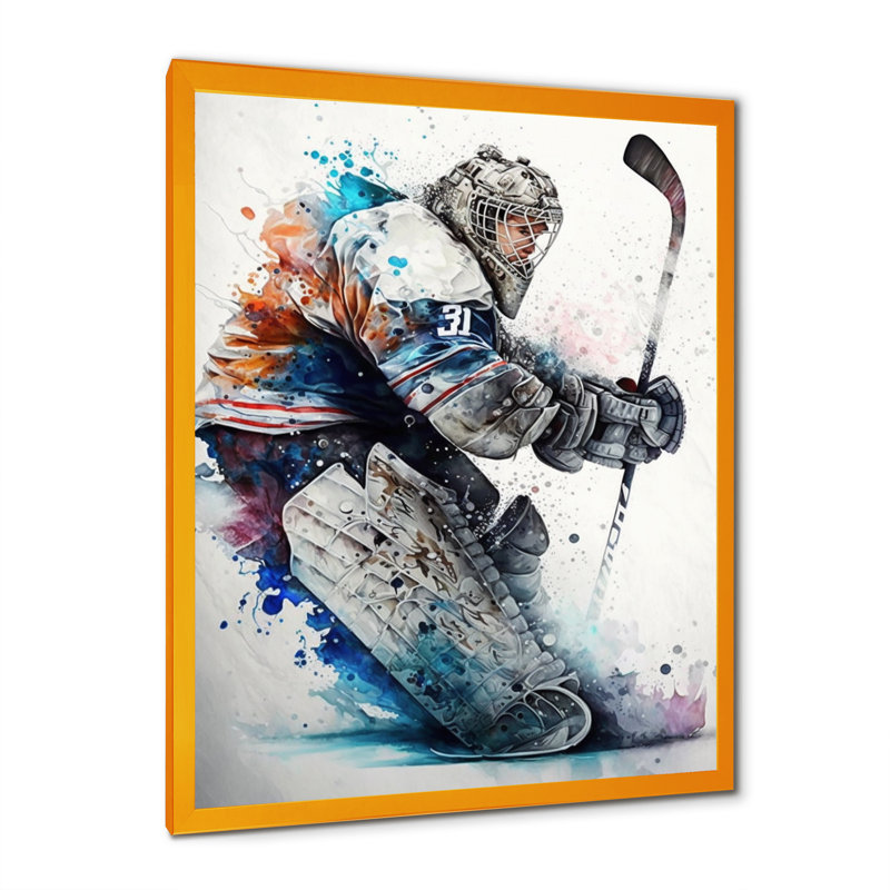 Hockey gardien de but IV - Impression sur toile, H 20 po x l 12 po x P 1 po, Impression dorée sur toile encadrée