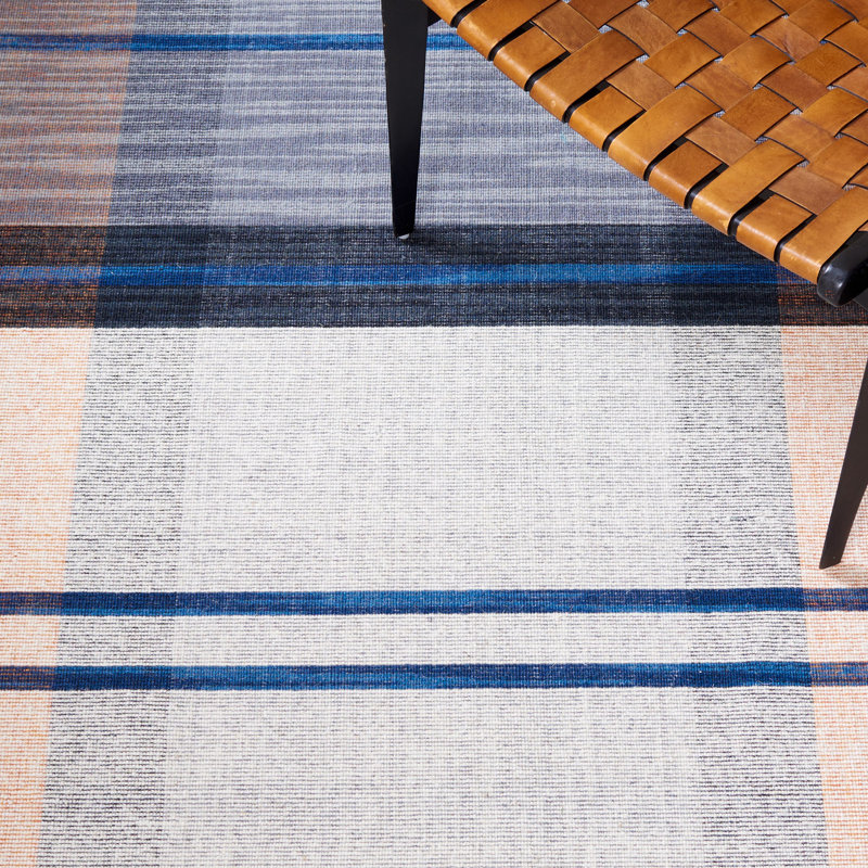 Tapis orange / bleu en laine / coton tissé à plat à la main Anjail, Rectangulaire 3 pi x 5 pi