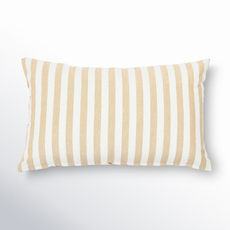 Beige Striped Cotton Lumbar Pillow Cover 20" x 12"