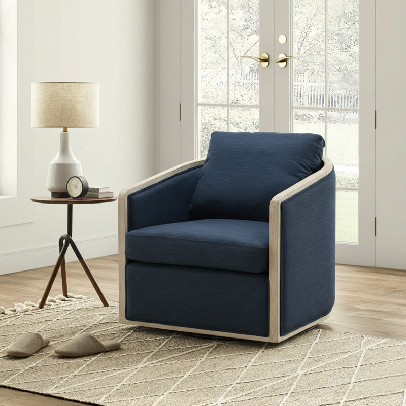 Fauteuil demi-tonneau pivotant de 30 po Holl, Lin indigo