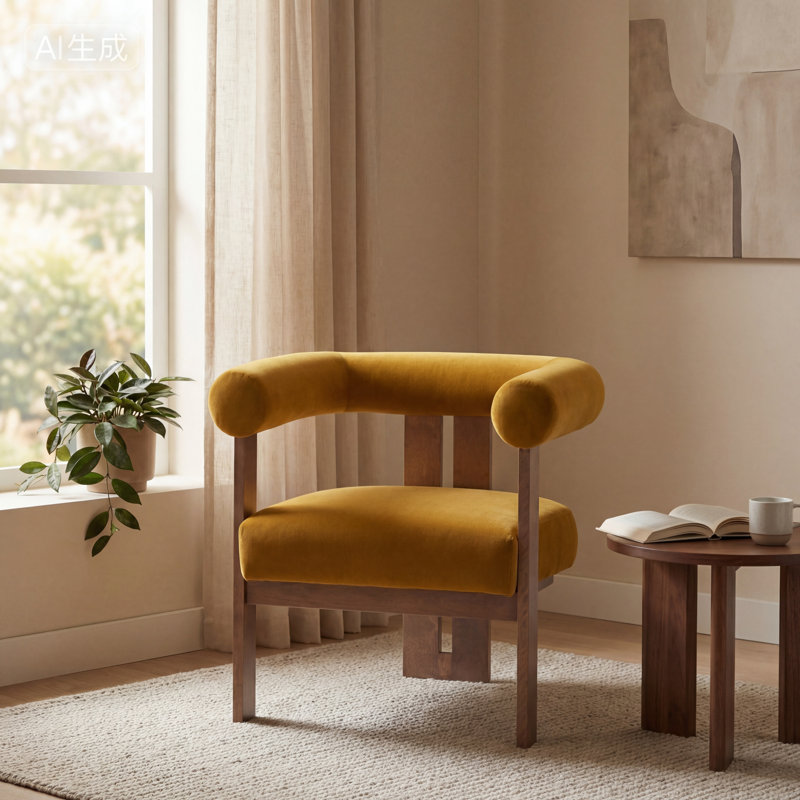 Faiella Velvet Upholstered Accent Arm Chair, Mustard Yellow