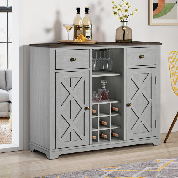 34 W Modern Buffet Sideboard with Adjustable Shelve, Bar Cabinet with Storage Wine Racks, Kitchen Server, Storage Cupboard Latitude Run