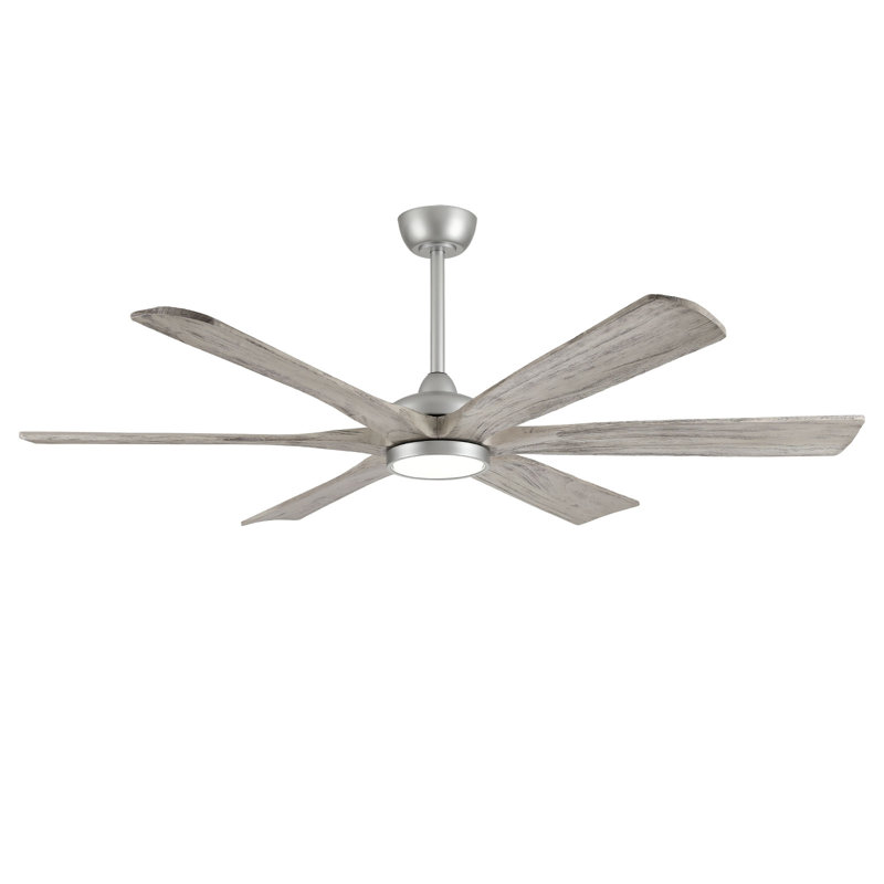 Modern 6 Blade Solid Wood Ceiling Fan With Led Light And Remote, Silver, 72" Wide, Gray
