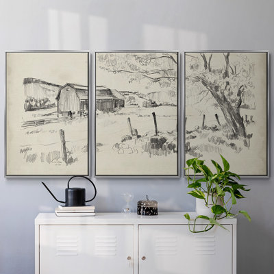 Vue croisée de grange II - Toile encadrée multi-pièces