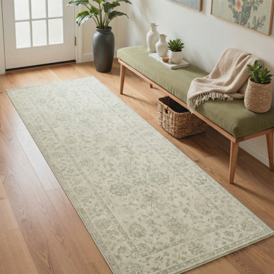 Tapis oriental décoratif à motif floral lavable à la machine Botanical Modern