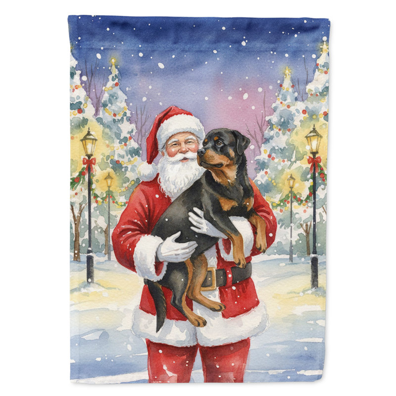 Rottweiler avec le drapeau de la maison du Père Noël, Taille de la maison, Rottweiler