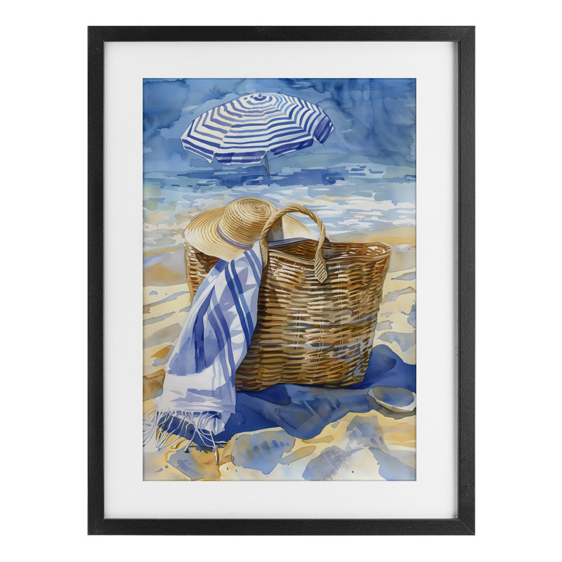 «Beach Basket Essentials», reproduction encadrée sous verre, design par LSR Design Studio, H 20 po x l 14 po