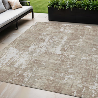 Tapis extérieur lavable abstrait taupe et ivoire 5 pi x 8 pi