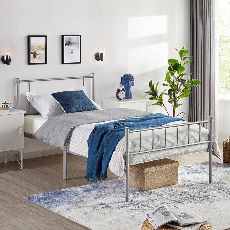 Delaenie Metal Platform Bed, Twin, Silver
