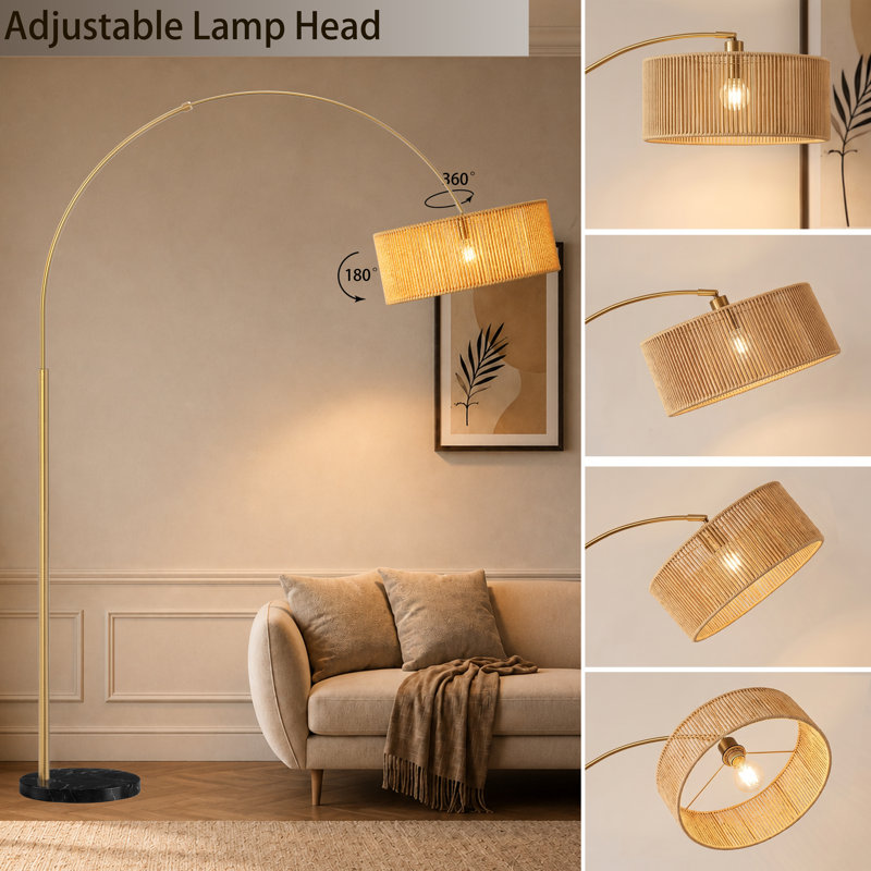 Lampe sur pied en métal 80 po avec abat-jour rotatif 350 ° et base en marbre, Laiton antique