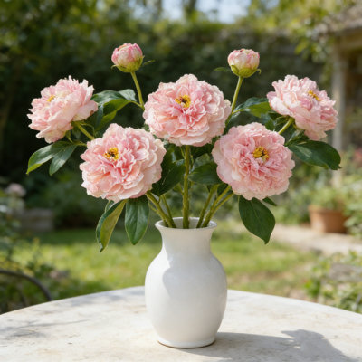 Ensemble de 5 fleurs de pivoines artificielles de 19,29 po à longues tiges artificielles et fausses pivoines, B1