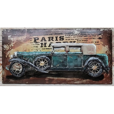 «Old Fashioned Car», années 1920, années 30, art mural 3D, peinture mixte, décoration