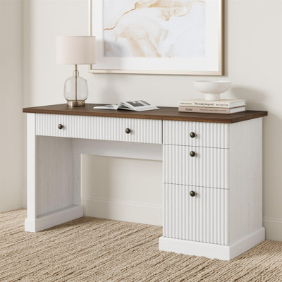 Wave Fluted Executive Desk with Drawers, 54" Home Office Desk with Charging Station