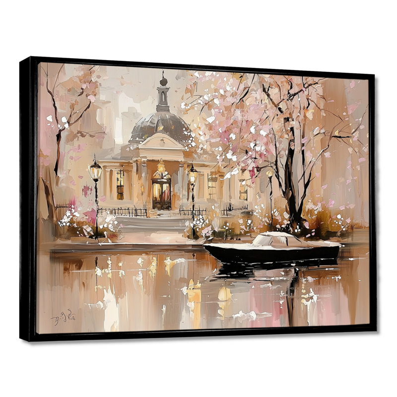 Aquarelle, décoration de jardin Amsterdam en hiver II - Amsterdam, 30" H x 40" W, Floater Framed Print without Mat, Noir