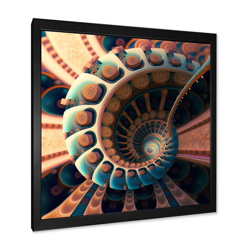 Turquoise fractal Emanation IV - impression, Impression noire sur toile encadrée, H 24 po x l 24 po x P 1 po