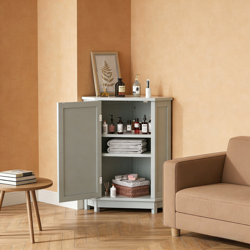 Armoire de salle de bain d'angle avec tablette réglable, Gris