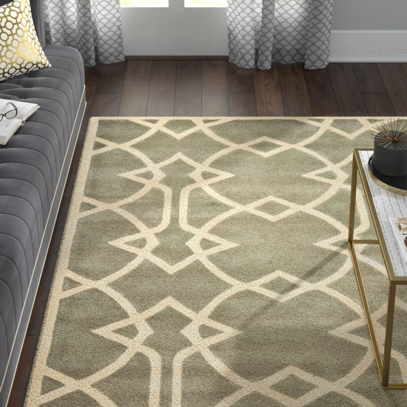Tapis gris / ivoire en laine touffeté à la main Hamid, Rectangle 4 pi x 6 pi