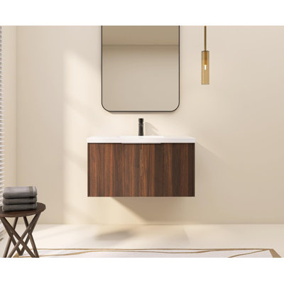 Meuble-lavabo mural simple 36 po avec lavabo en résine et 2 portes d'armoire à fermeture en douceur